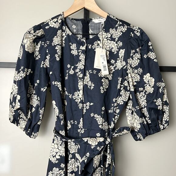 NWT Rebecca Taylor Gab Floral Print Tie Waist Wide Leg Cotton Jumpsuit Size 2 - Picture 7 of 13